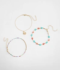 3 Pack Flower Ankle Bracelet Set