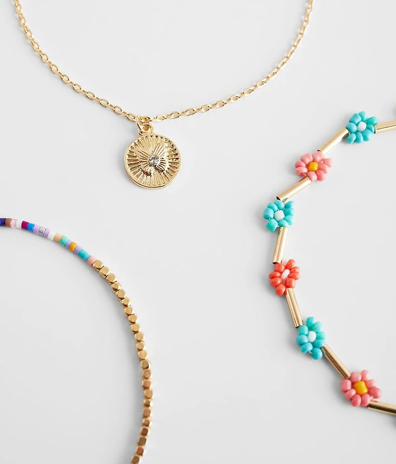 3 Pack Flower Ankle Bracelet Set