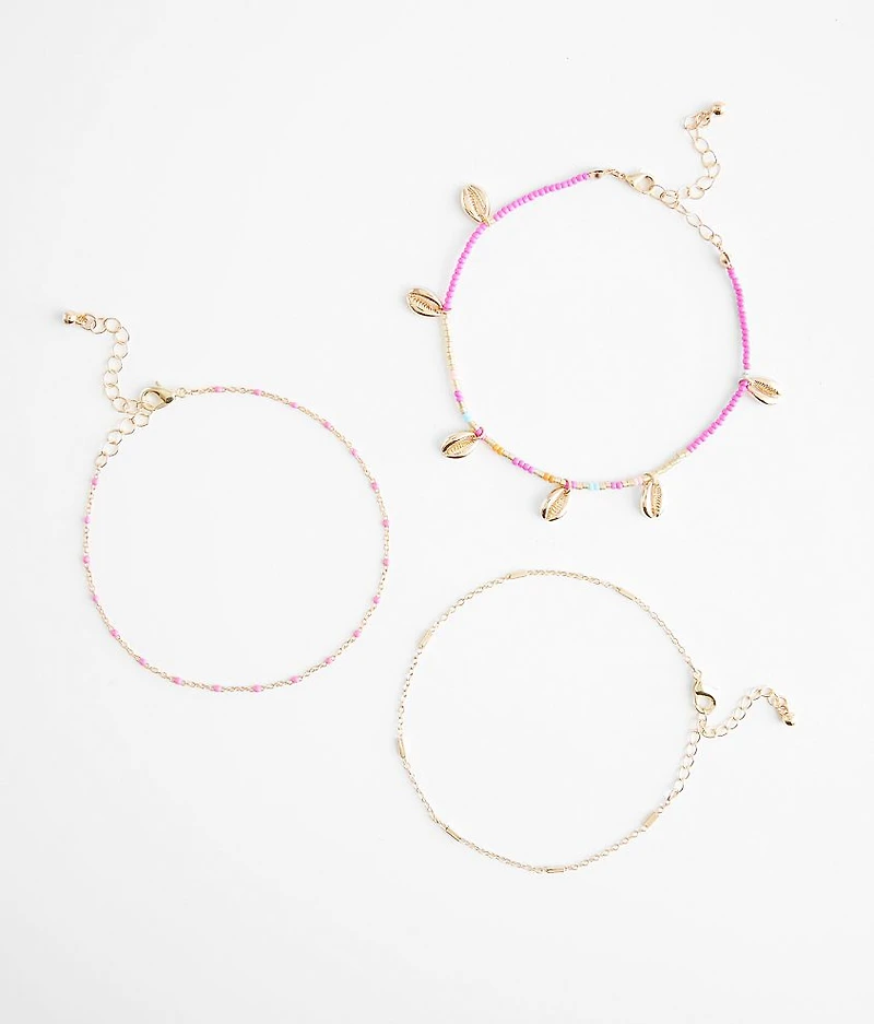 3 Pack Shell Ankle Bracelet Set