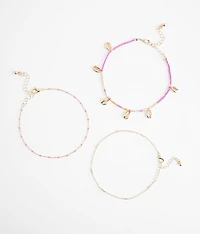 3 Pack Shell Ankle Bracelet Set