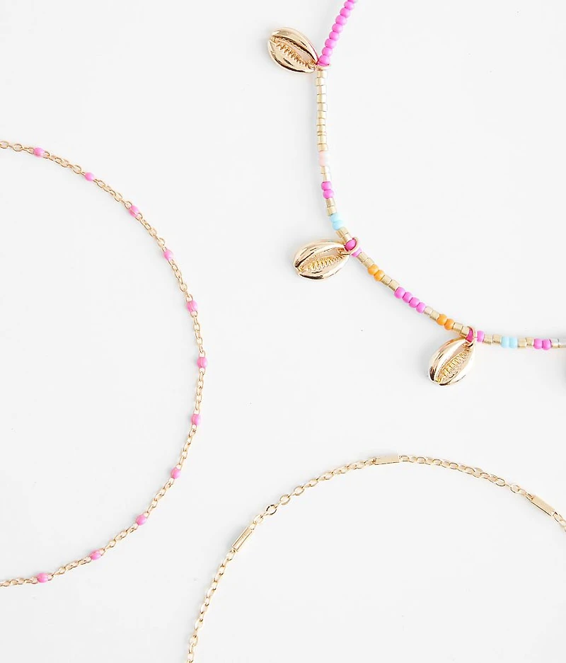 3 Pack Shell Ankle Bracelet Set