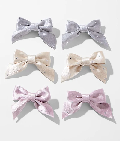 3 Pack Satin Hair Bow Clip Set
