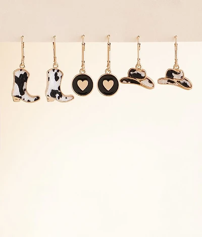 3 Pack Western Charm Earring Set