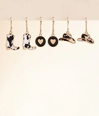 3 Pack Western Charm Earring Set