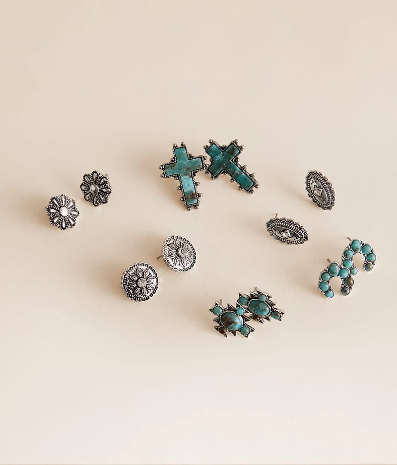 6 Pack Turquoise Statement Earring Set