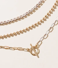 3 Pack Mixed Metal Necklace Set