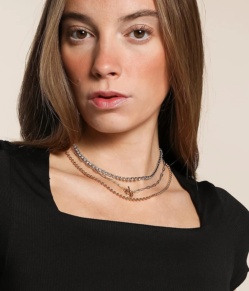 3 Pack Mixed Metal Necklace Set