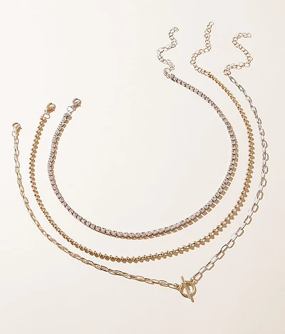 3 Pack Mixed Metal Necklace Set