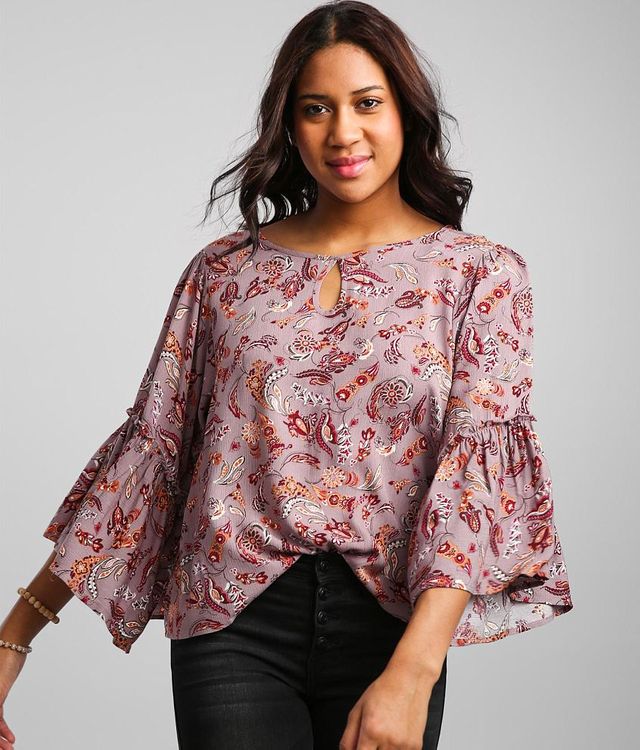 Daytrip Floral Bell Sleeve Keyhole Top