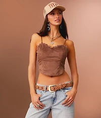 Western Faux Suede Cropped Tank Top