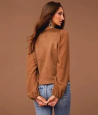 Embroidered Faux Suede Top