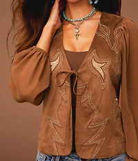 Embroidered Faux Suede Top