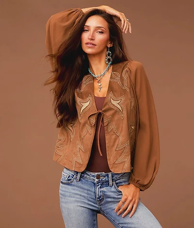 Embroidered Faux Suede Top