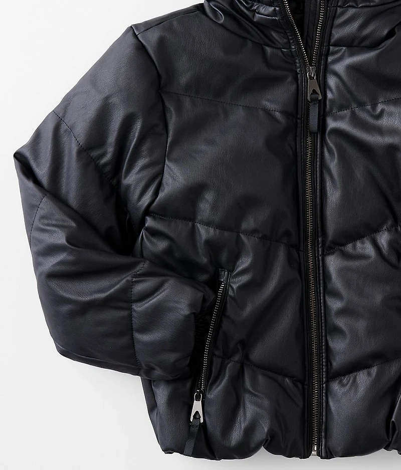 Girls - Pleather Hooded Puffer Jacket