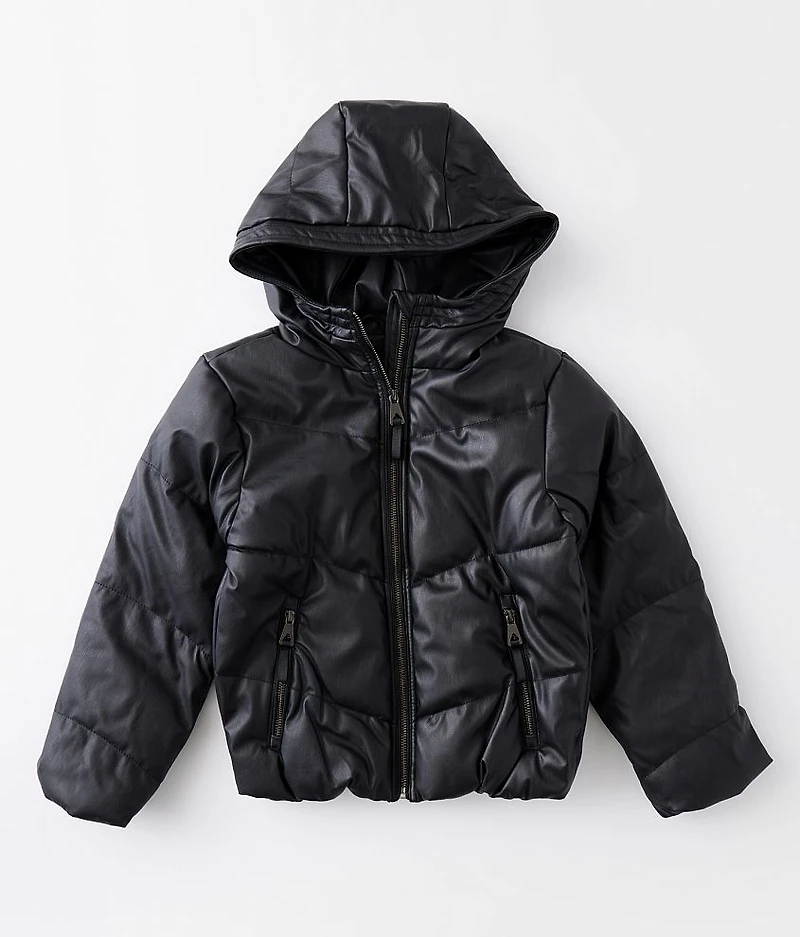Girls - Pleather Hooded Puffer Jacket