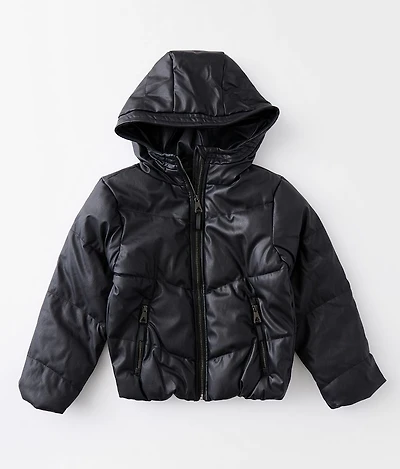 Girls - Pleather Hooded Puffer Jacket