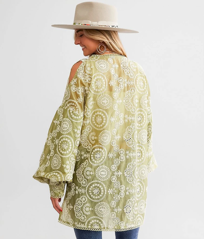 Embroidered Eyelet Kimono