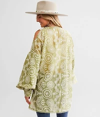 Embroidered Eyelet Kimono