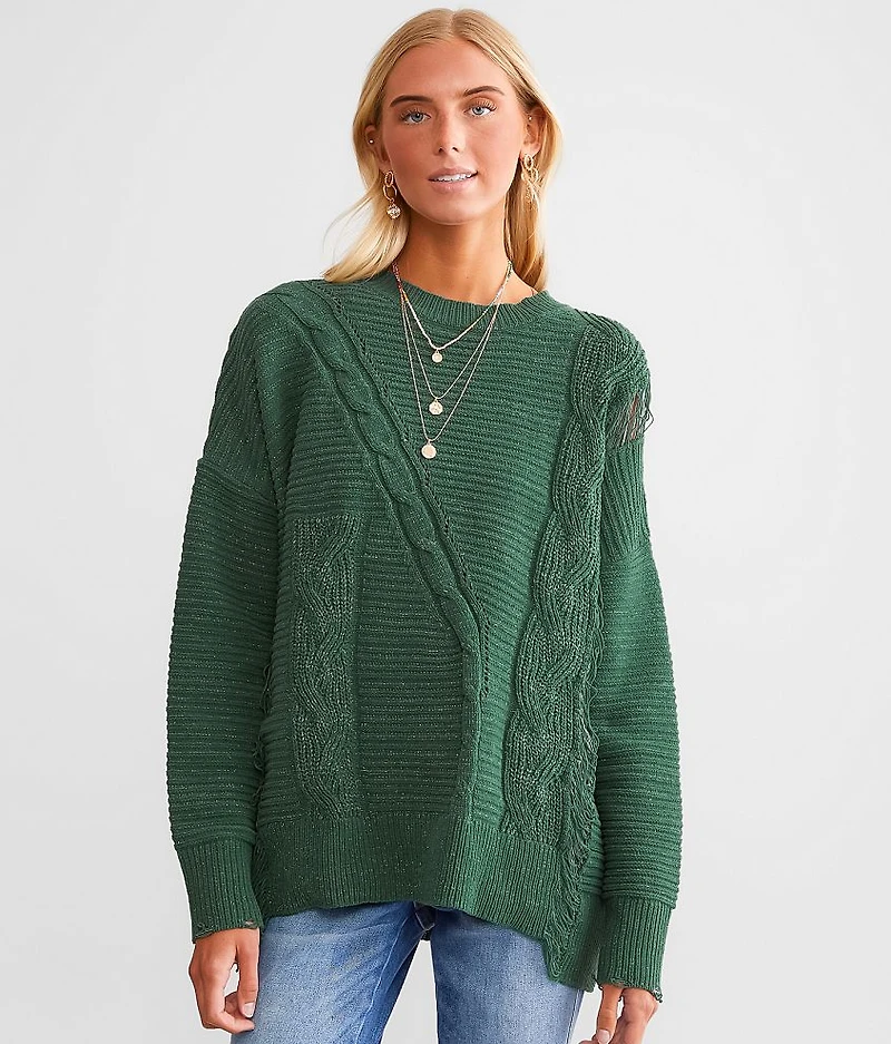Chenille Cable Knit Metallic Sweater