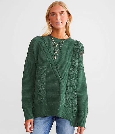 Chenille Cable Knit Metallic Sweater