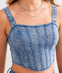 Cropped Denim Corset Tank Top