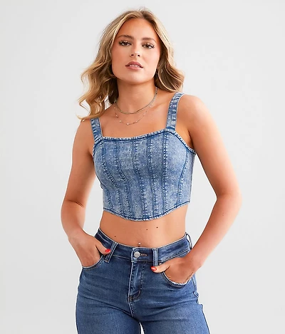Cropped Denim Corset Tank Top