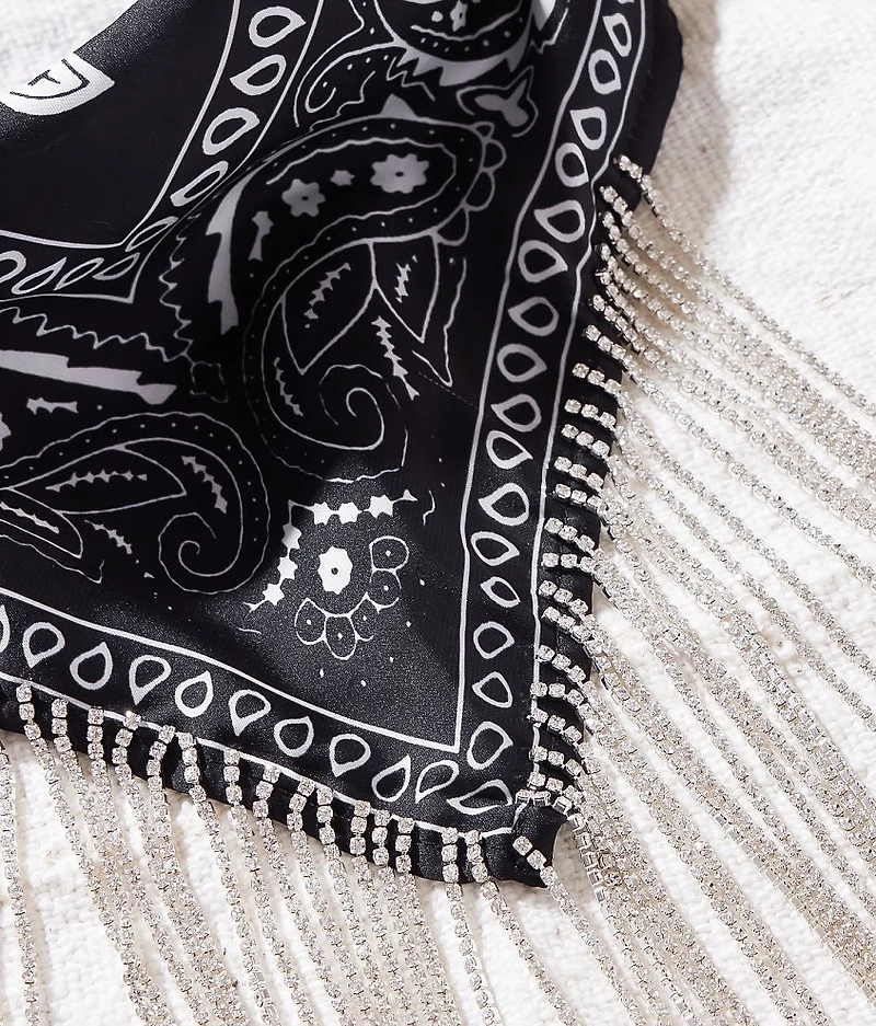 Rhinestone Fringe Bandana Scarf