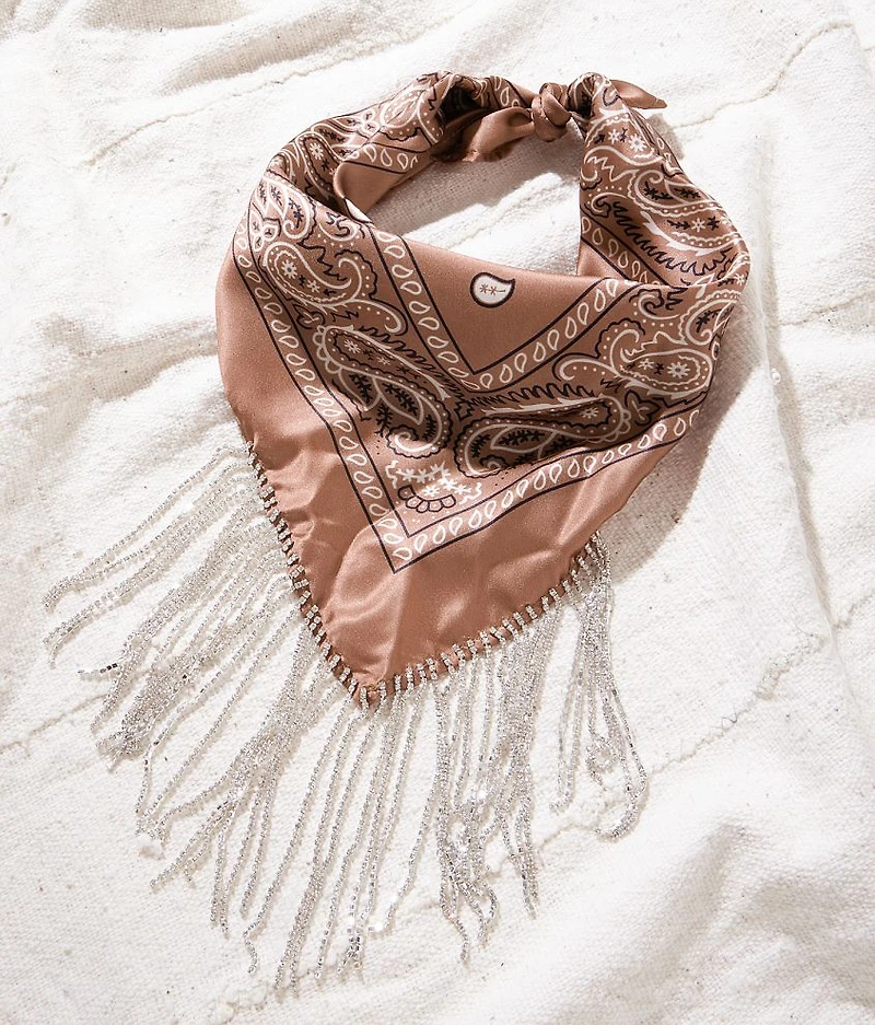 Rhinestone Fringe Bandana Scarf