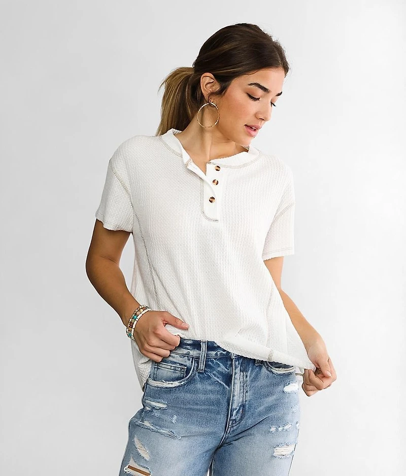 Brushed Waffle Knit Henley