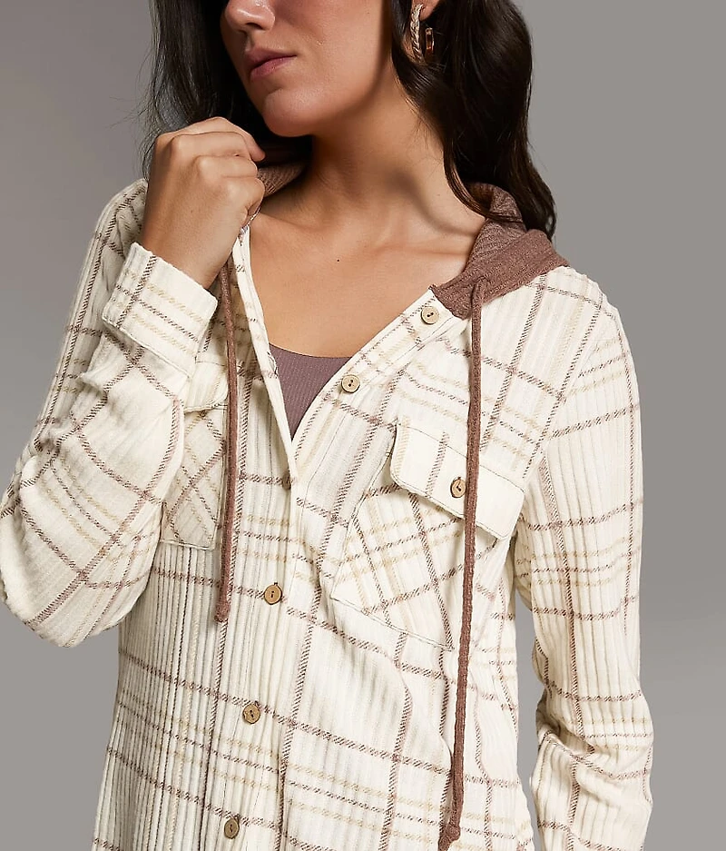 Eased Plaid Hooded Shirt