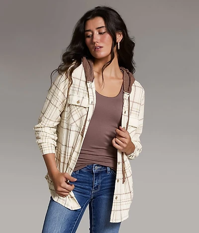 Eased Plaid Hooded Shirt