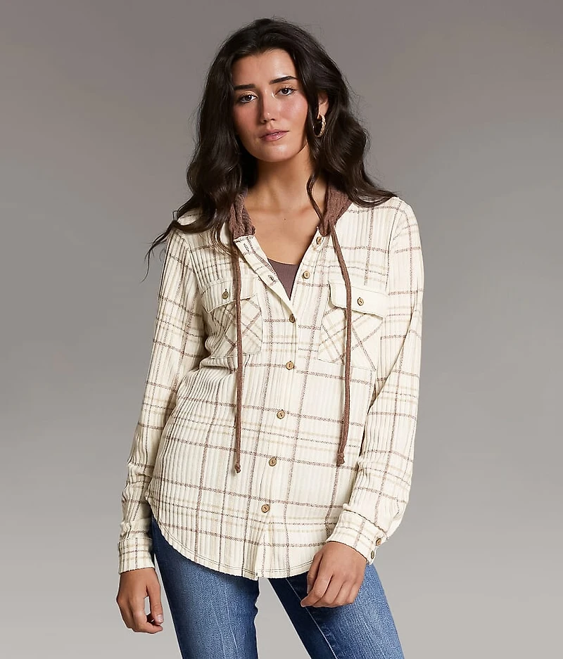 Eased Plaid Hooded Shirt