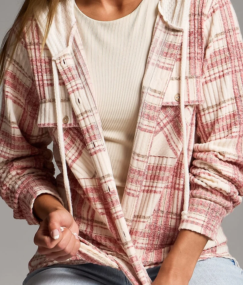 Brushed Plaid Hooded Shirt