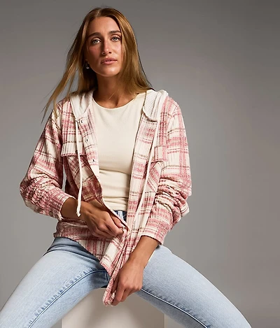 Brushed Plaid Hooded Shirt