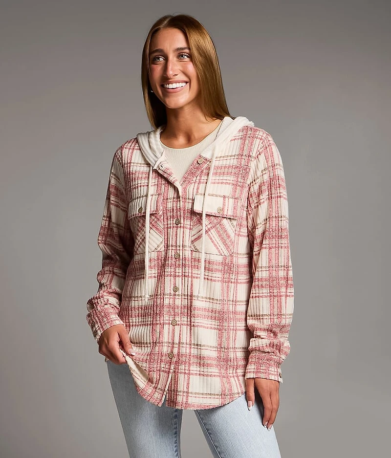 Brushed Plaid Hooded Shirt