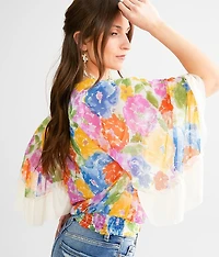 Floral Surplice Mesh Top