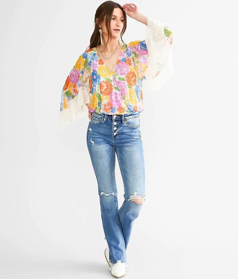 Floral Surplice Mesh Top