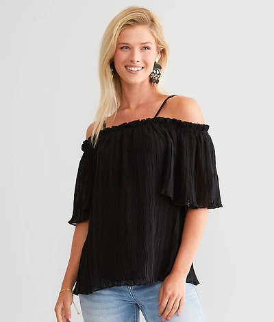 Cold Shoulder Crinkle Top