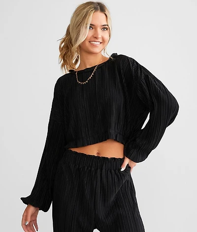 Pleated Satin Cropped Top