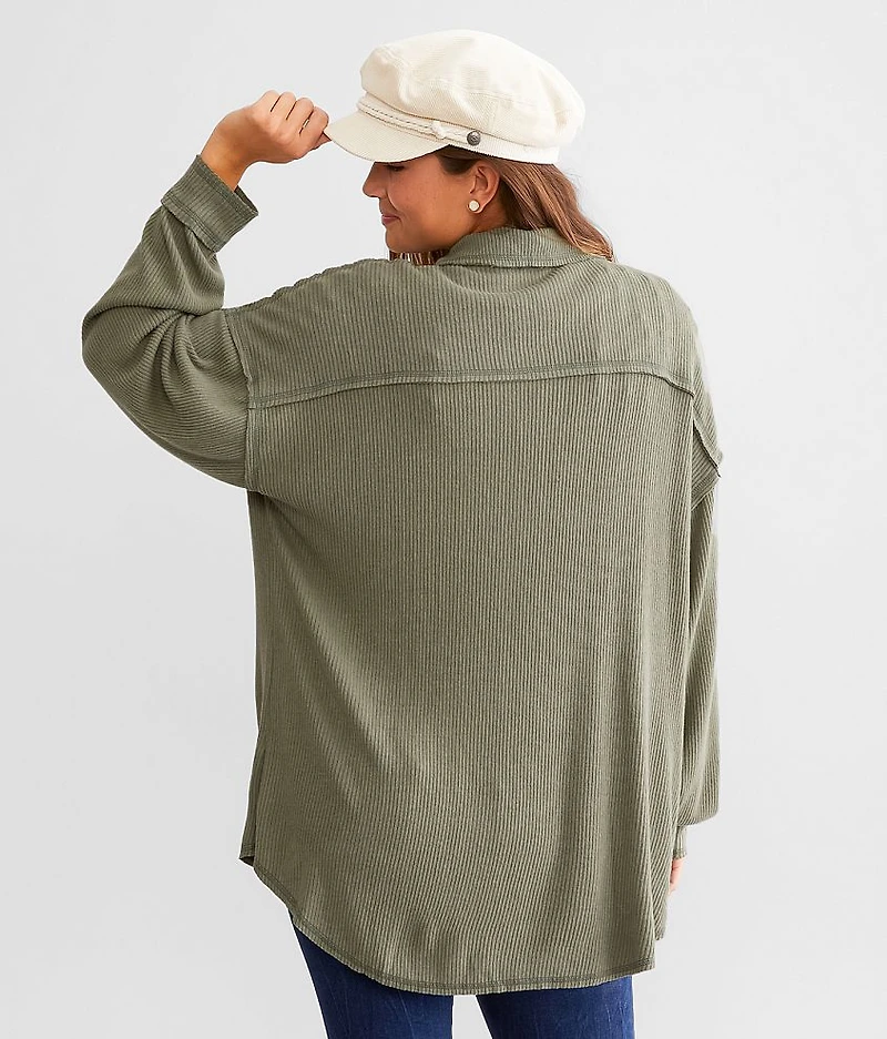 Brushed Rib Knit Oversized Boyfriend Shirt