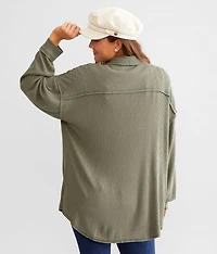 Brushed Rib Knit Oversized Boyfriend Shirt