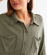 Brushed Rib Knit Oversized Boyfriend Shirt