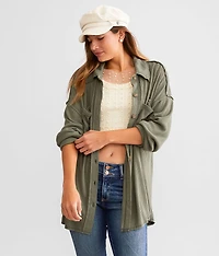 Brushed Rib Knit Oversized Boyfriend Shirt