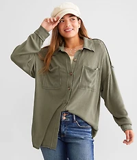 Brushed Rib Knit Oversized Boyfriend Shirt