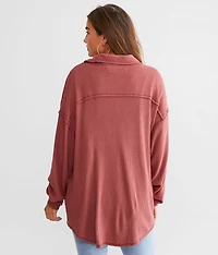 Brushed Rib Knit Oversized Boyfriend Shirt