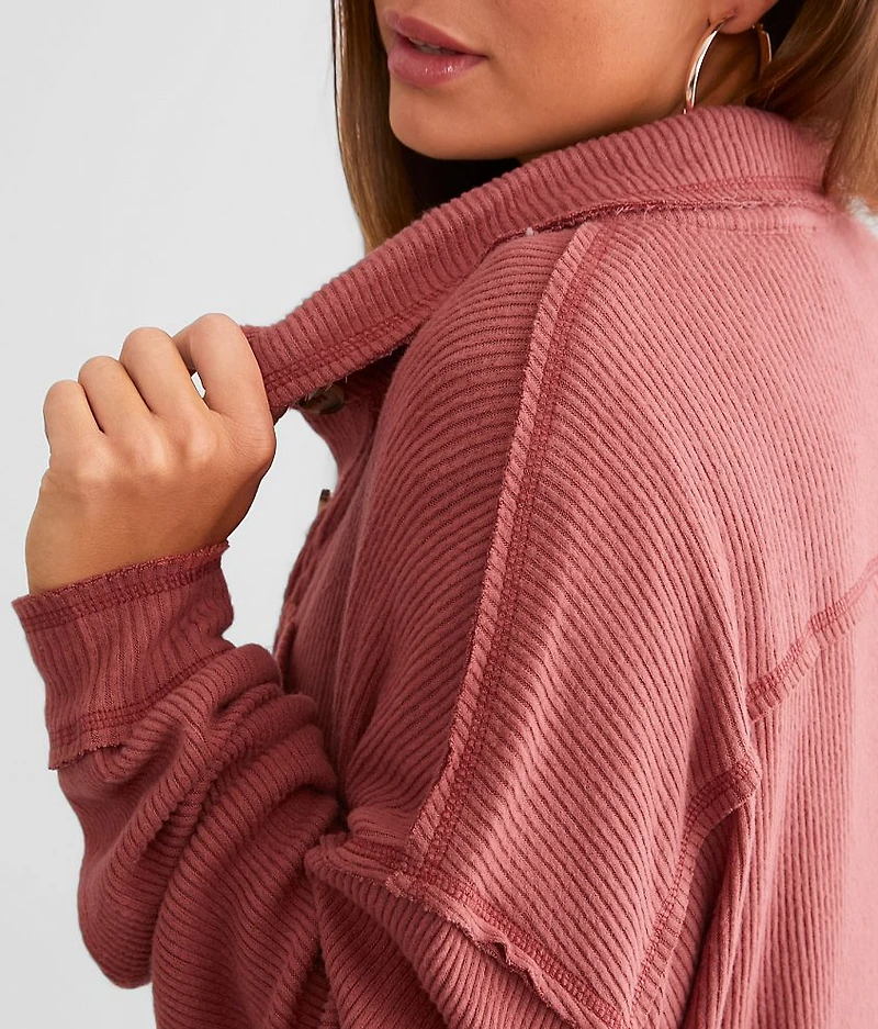 Brushed Rib Knit Oversized Boyfriend Shirt