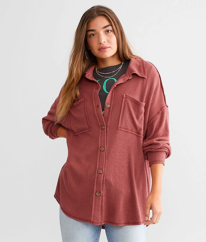 Brushed Rib Knit Oversized Boyfriend Shirt