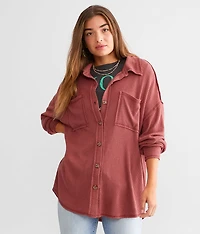 Brushed Rib Knit Oversized Boyfriend Shirt