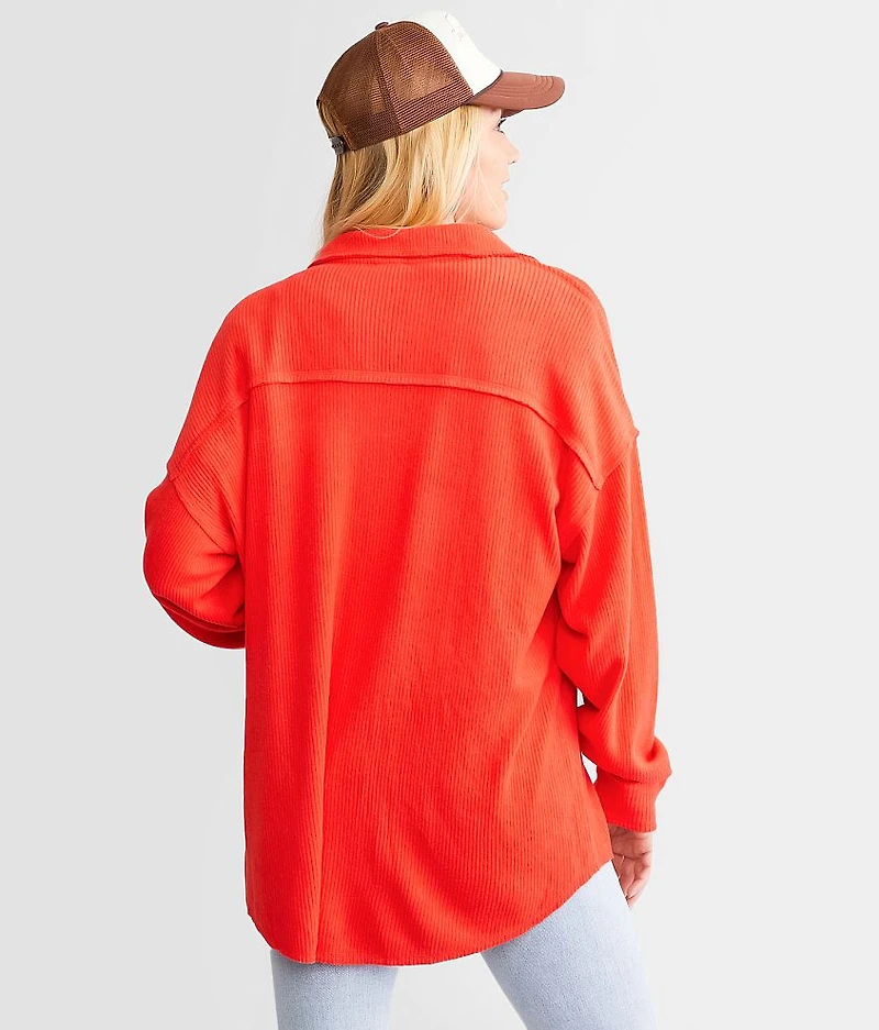 Brushed Rib Knit Oversized Boyfriend Shirt