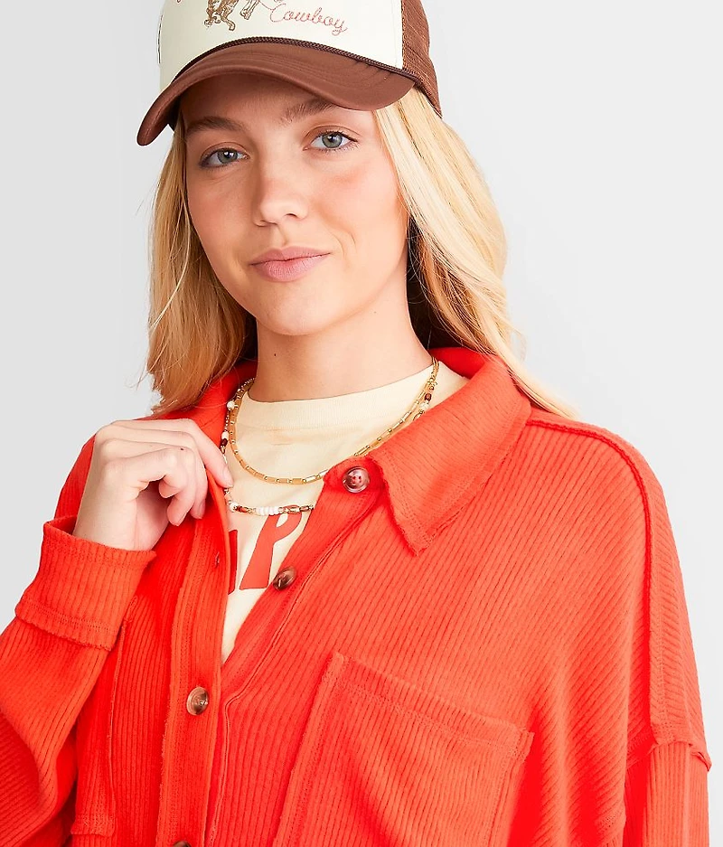 Brushed Rib Knit Oversized Boyfriend Shirt